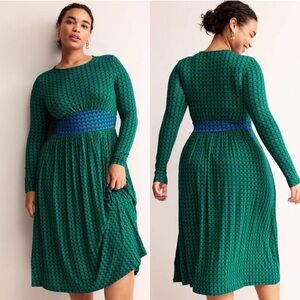Boden Thea Long Sleeve Midi Dress in Veridian Green Geo Charm Size 14